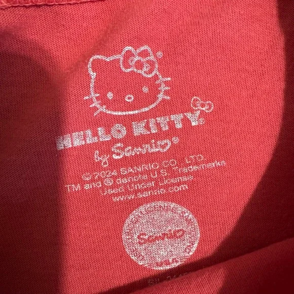 Sanrio Hello Kitty Red Graphic T-Shirt XL Apple Raw Hem Boxy Tee Womens 2024 Y2K - Picture 3 of 8